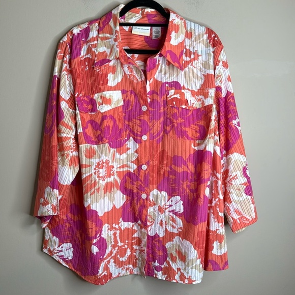 Alfred Dunner Tops - Alfred Dunner size 20W button down 3/4 sleeve blouse pink and orange.